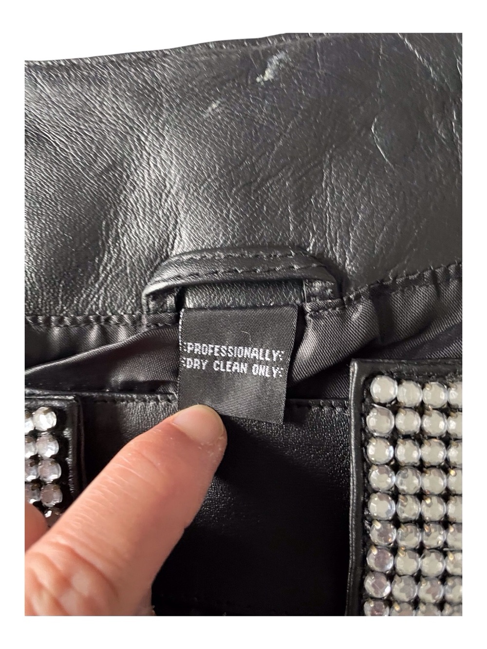 Women's Black Genuine Leather Jacket With Rhinestones,XL - Picture 5 of 12